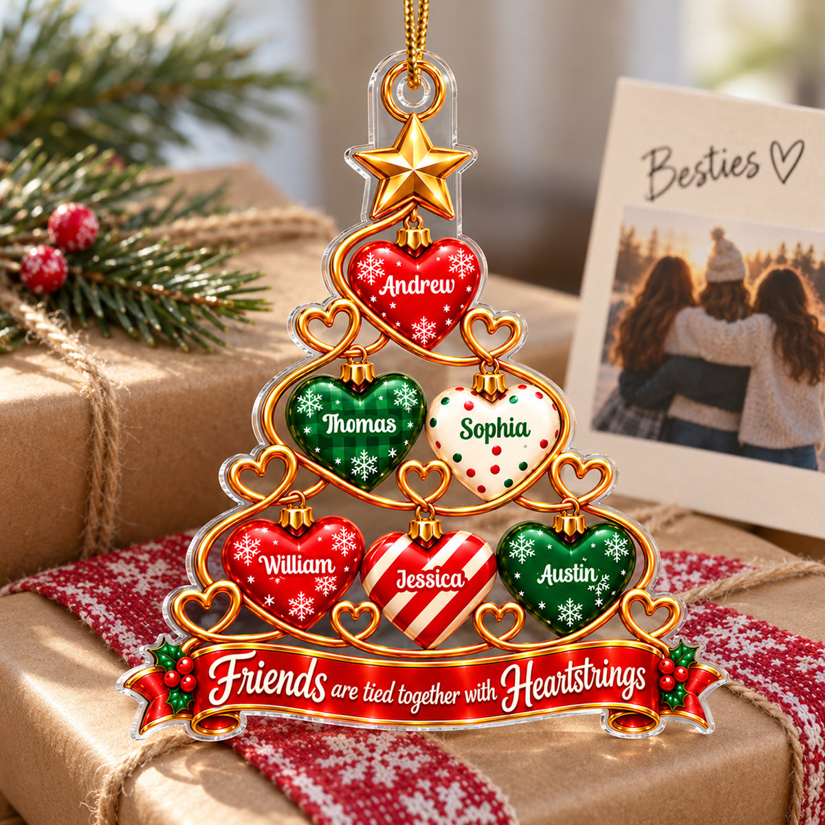 Friends Heartstrings 2D Flat - Personalized Acrylic Ornament - Christmas Gift For Best Friends, Besties