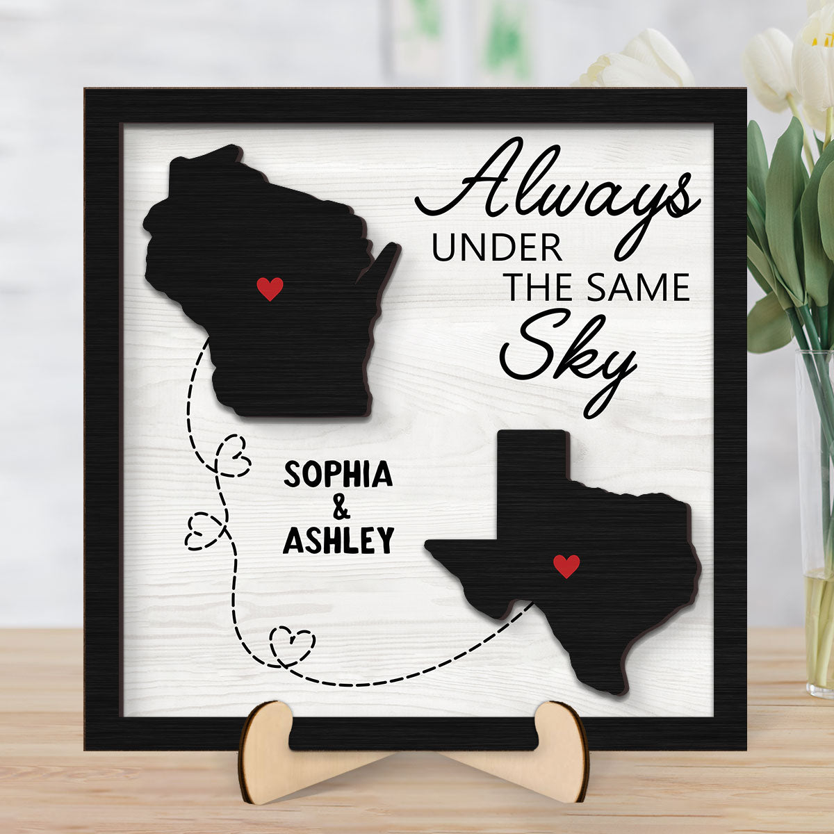 Long Distance Family Friendship State Map Personalized 2-Layer Wooden Plaque, Togetherness Christmas Gift