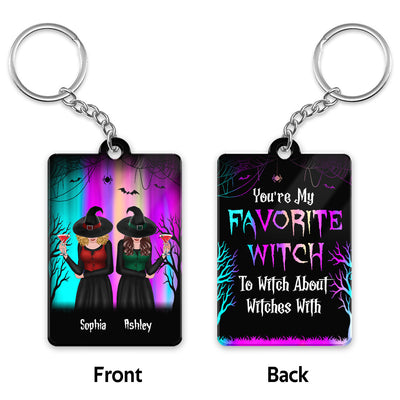 Aurora Halloween Front View Besties Witches Gift For Best Friends Personalized Acrylic Keychain