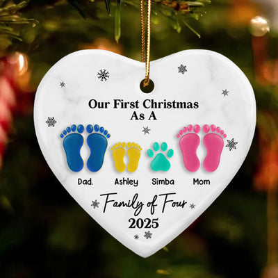First Christmas As A Family Footprints - Personalized Ceramic Ornament With Acrylic - Christmas Gift For Baby, New Born, Family