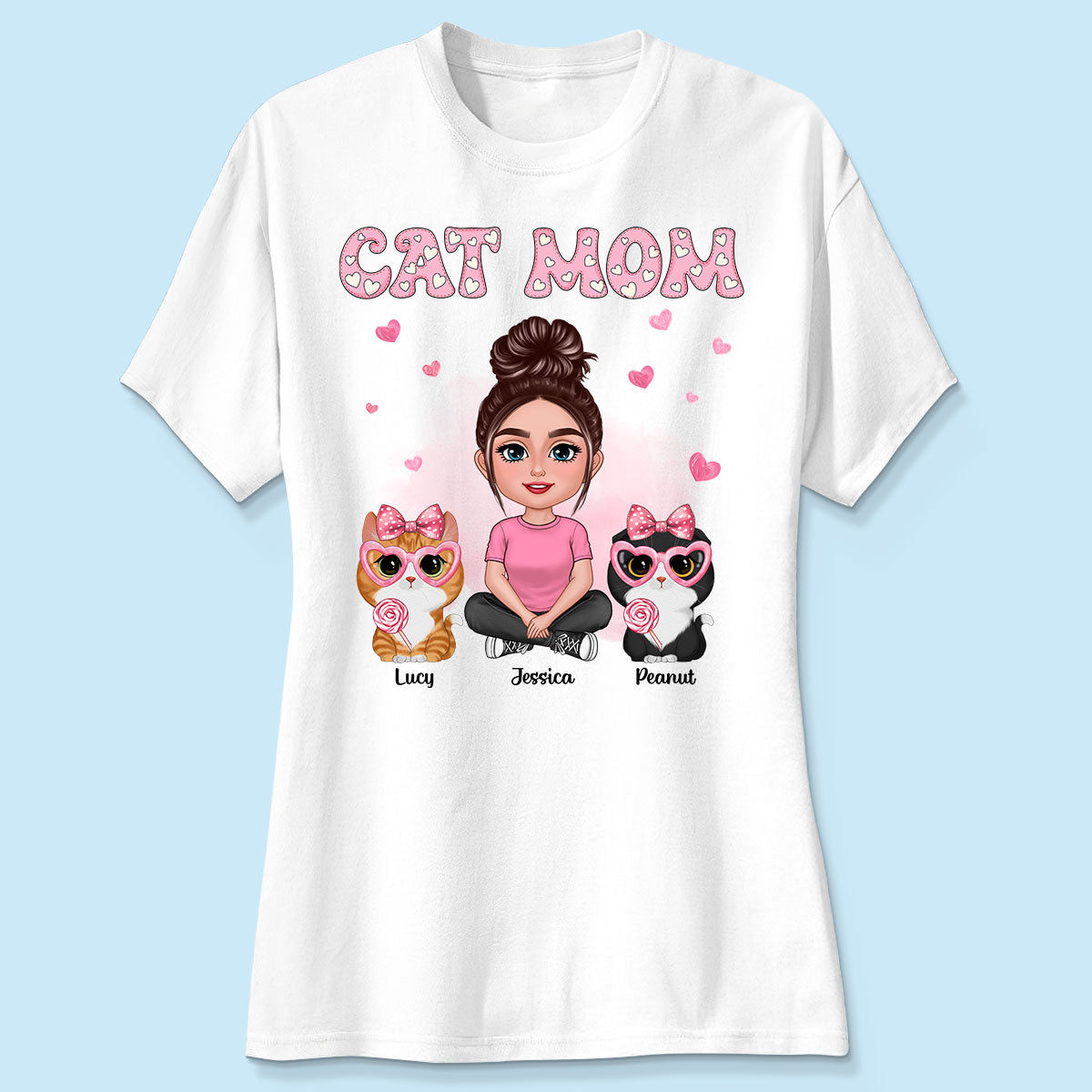 Cat Mom Pink Pattern Personalized Shirt,  Gift For Cat Mom
