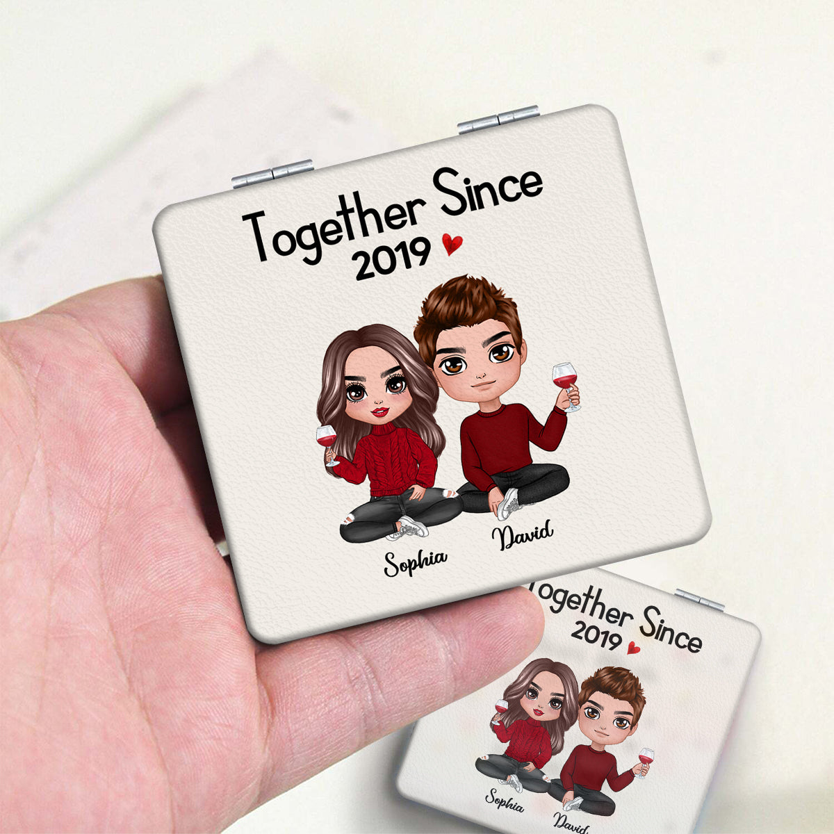 Doll Couple Sitting Together Since Personalized Square Compact Mirror