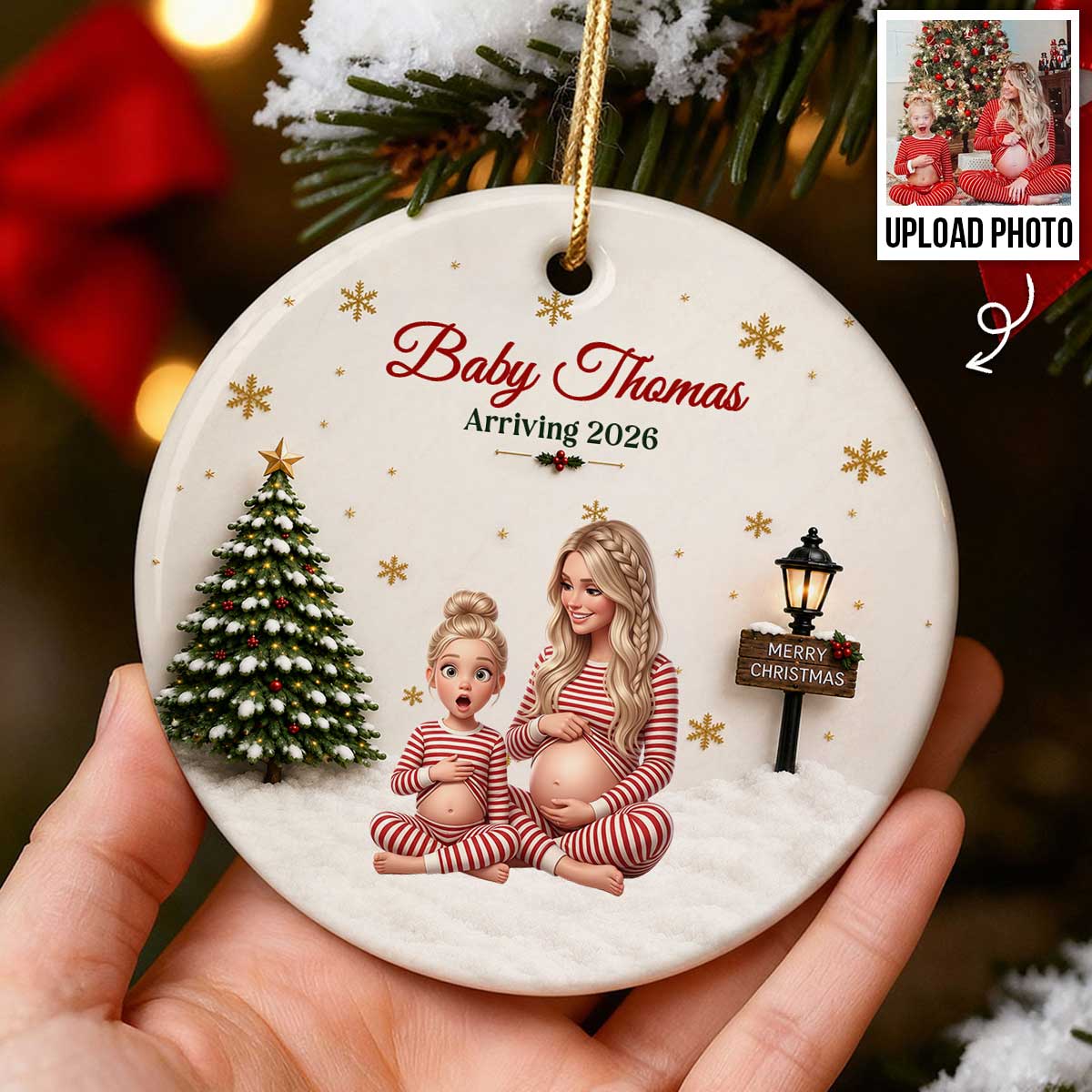 Our Little Christmas Miracle Upload Photo - Personalized Ceramic Ornament - New Mom Gift, Expecting Parent Gift