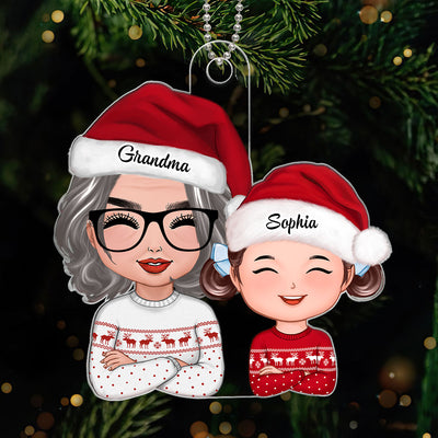 Doll Grandma And Granddaughter Grandson Crossed Arms Christmas Gift Personalized Acrylic Ornament