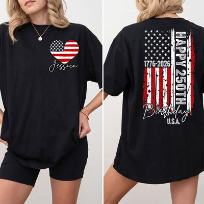 America 250th Anniversary USA Birthday 1776 - 2026 - Personalized Double-Sided Shirt - Family Matching Shirt, Patriotic Crew Shirt