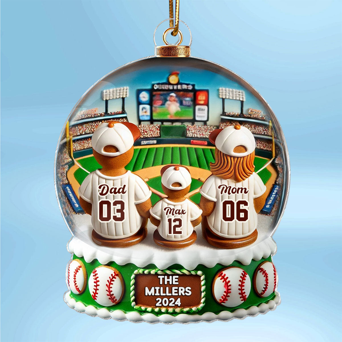 Gingerbread Baseball Family Watching Game Sport Lover 3D Effect Personalized Acrylic Ornament