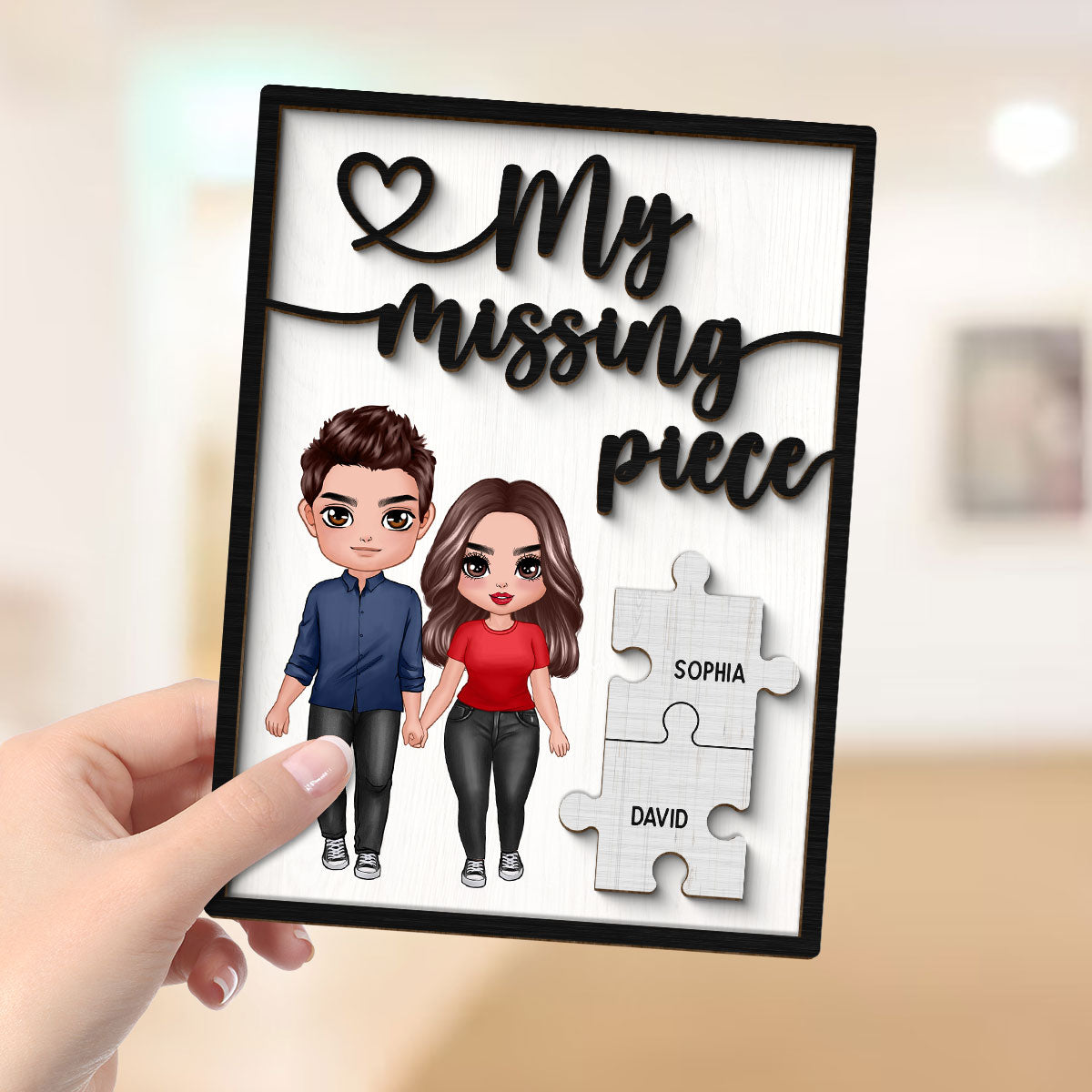 My Missing Piece Valentine‘s Day Doll Couple Standing Gift For Her Gift For Him Personalized 2-Layer Wooden Plaque