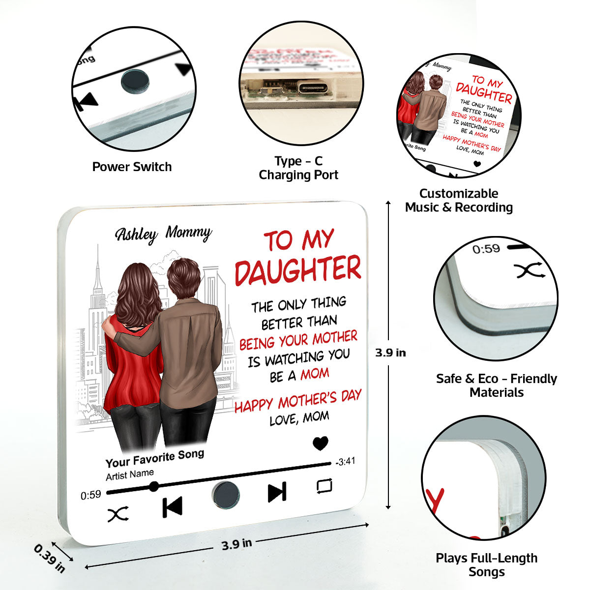 To My Daughter Standing Back View Personalized Music Fridge Magnet, Gift For Daughter From Mom