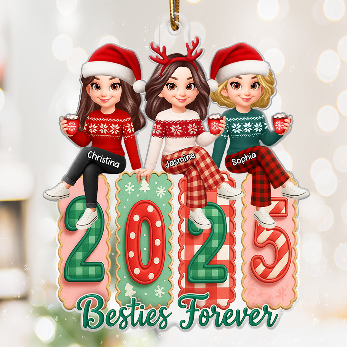 Besties Forever Coquette Style 2025 - Personalized Acrylic Ornament - Christmas Gift for Besties
