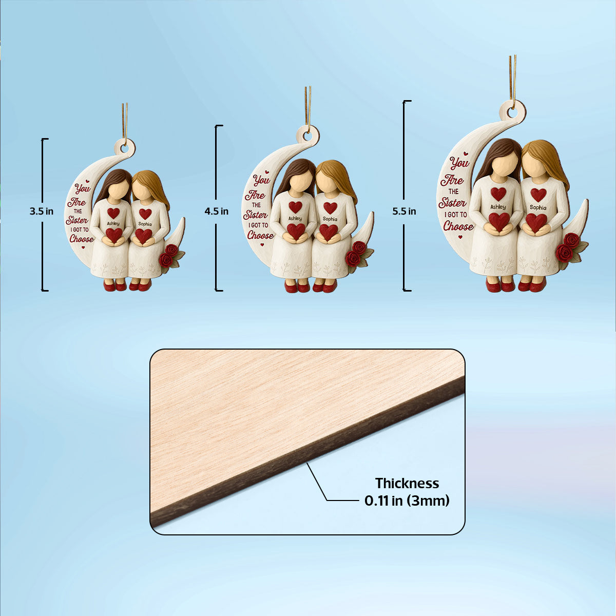 3D Effect Roses Besties On Moon - Personalized Ornament - Christmas Gift For Best Friends