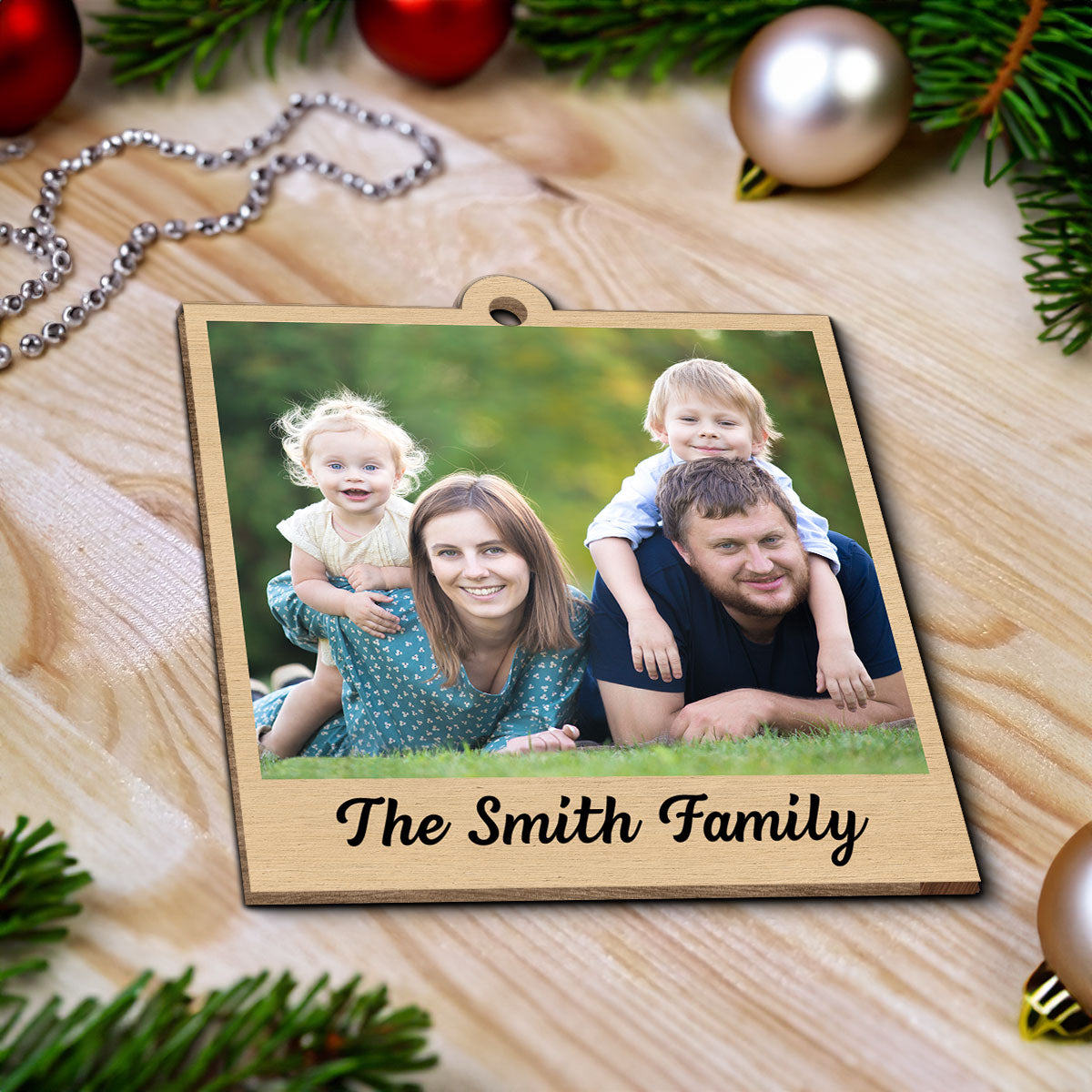 Family Crossword Puzzle Art Photo Inserted Personalized Double Sided Wooden Ornament