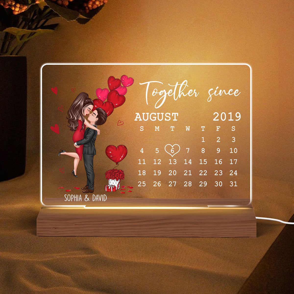 Be Mine Doll Couple Kissing Calendar Personalized Custom Shape LED Night Light