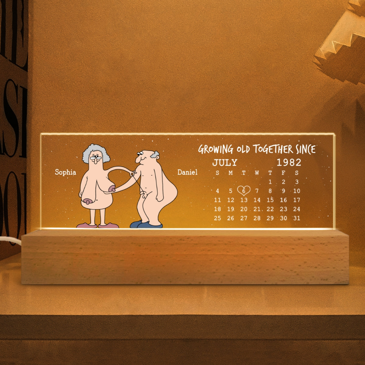 Growing Old Together Funny Old Couple Anniversary Calendar Keepsake  Gift Personalized Acrylic Block LED Night Light