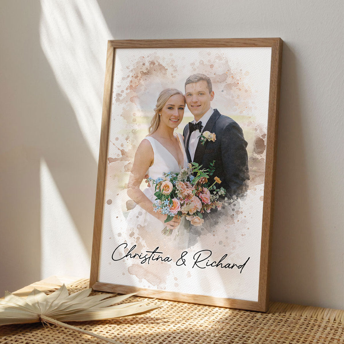 Watercolor Couple Portrait from Photo, Custom Wedding Anniversary Christmas Gift for Wife Husband Parents, Engagement Gift for Friend, Unique Poster Wall Art