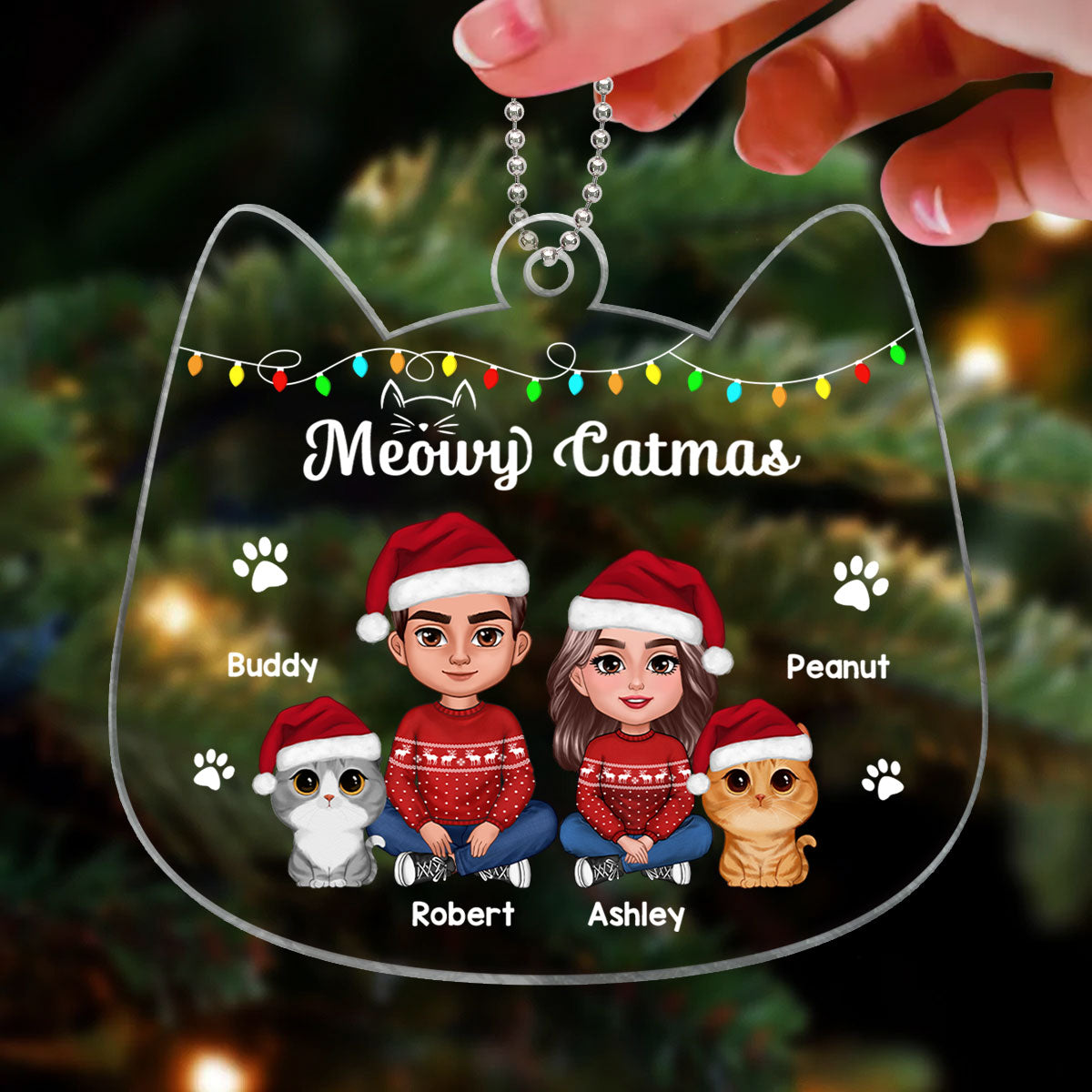Couple You & Me And The Cats Cat Face Shape Christmas Personalized Acrylic Ornament