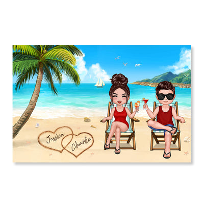 Summer Couples Names On Sand Personalized Horizontal Poster