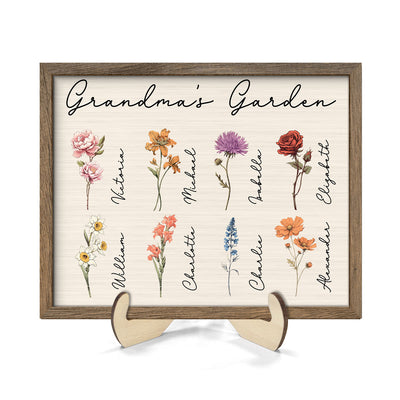 Grandma Mom Garden Vintage Birth Month Flowers Mother‘s Day Gift Personalized 2-Layer Wooden Plaque