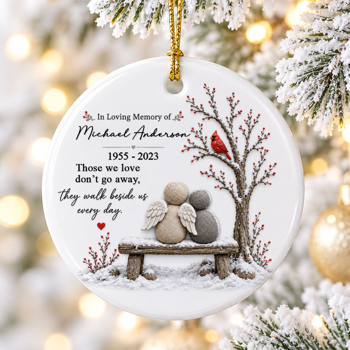 Cardinal Remembrance Gift - Personalized Ceramic Ornament - Custom Name Angel Keepsake, Sympathy Gift