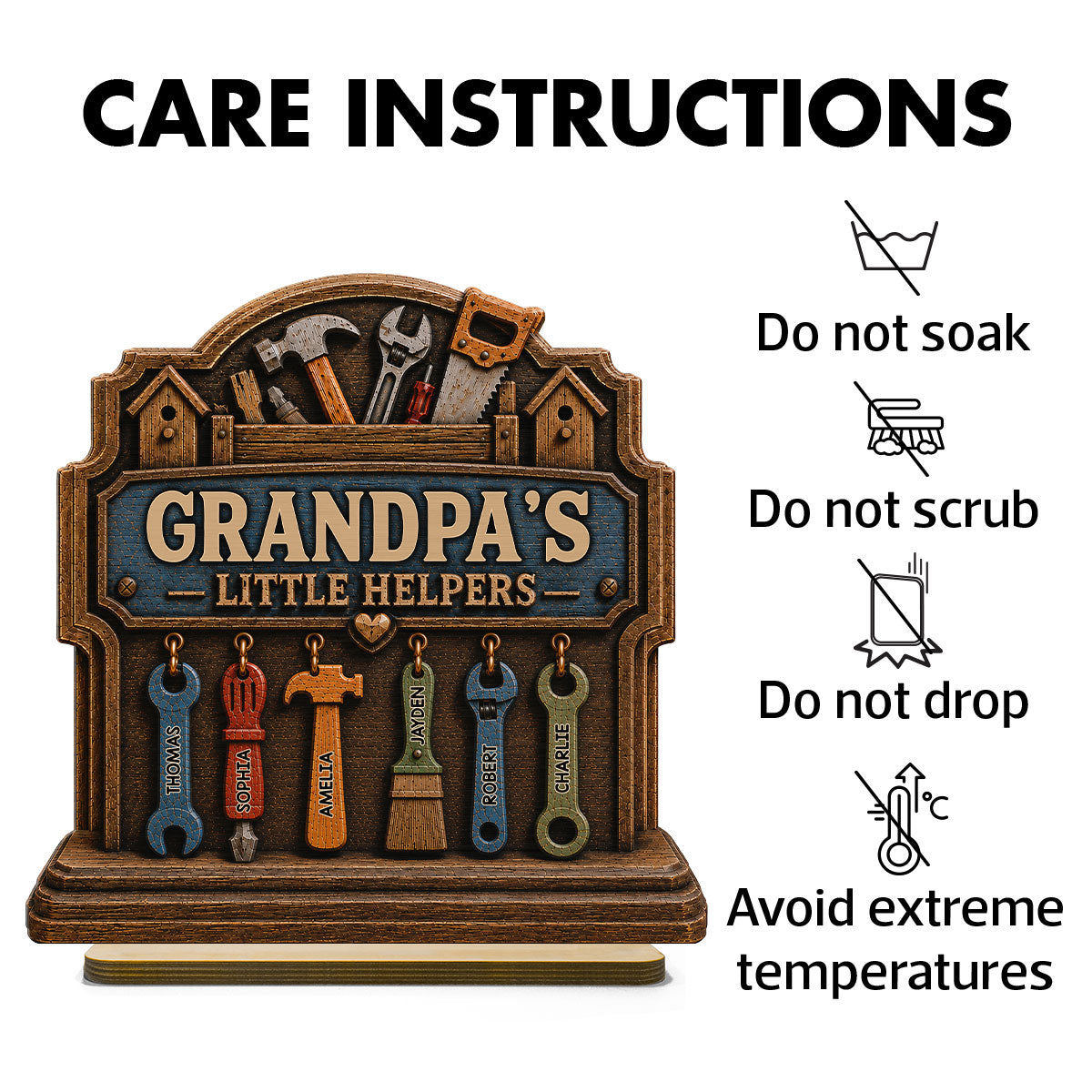 Grandpa's Little Helpers - Personalized 2-Layered Wooden Plaque - Father's Day Gift For Dad, Husband, Grandpa