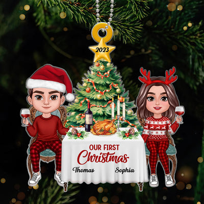 Doll Couple First Christmas Dinner Personalized Acrylic Ornament