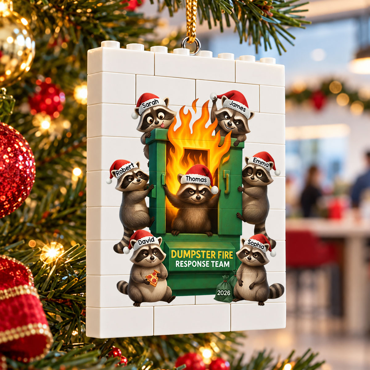 Cunning Raccoon Office Chaos Dumpster Fire Response Team - Personalized Building Blocks Ornament - Funny Christmas Gift For Colleagues, Coworkers