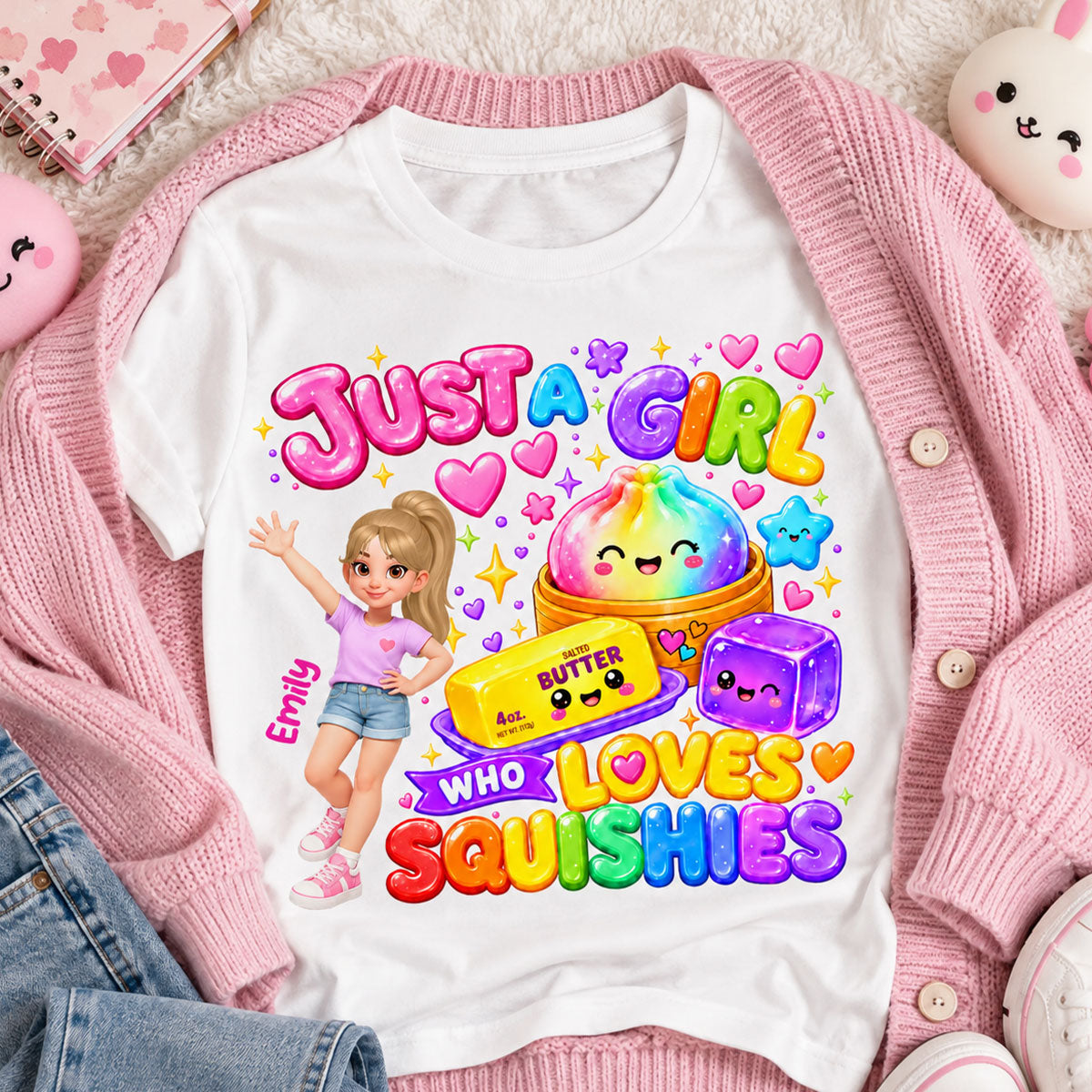 Just A Girl Who Loves Squishies - Personalized Shirt - Christmas Gift For Girl, Granddaughter, Daughter