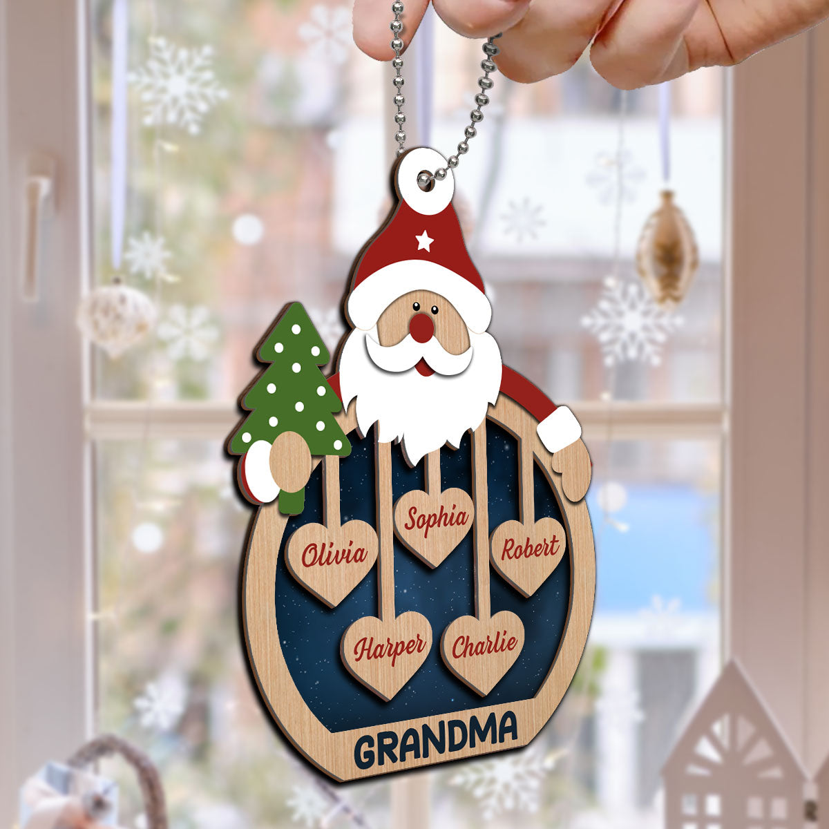 Grandma's Sweethearts Santa Claus Personalized Christmas 2-Layer Wooden Ornament