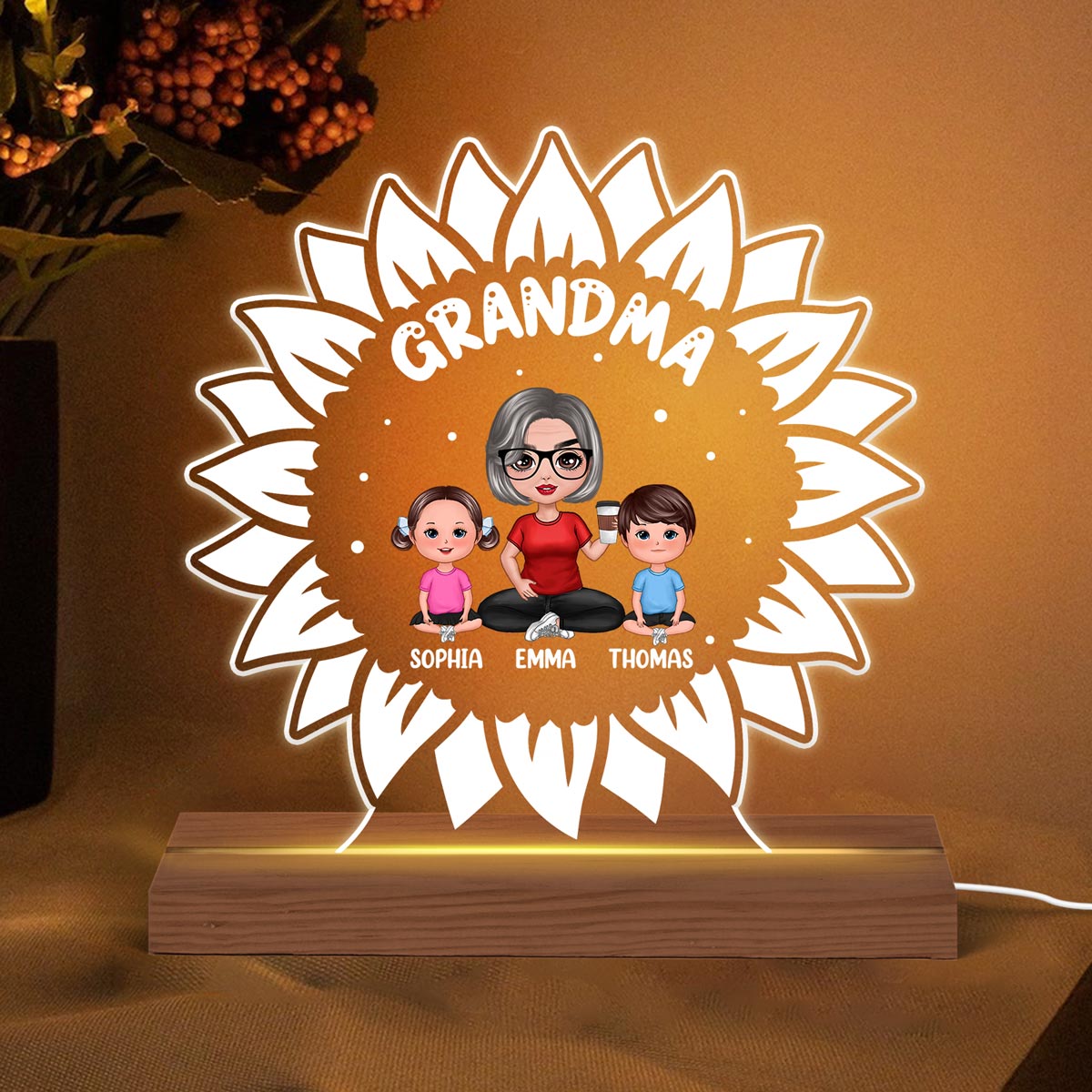 Sunflower Doll Grandma Grandkids Personalized Custom Shape LED Night Light