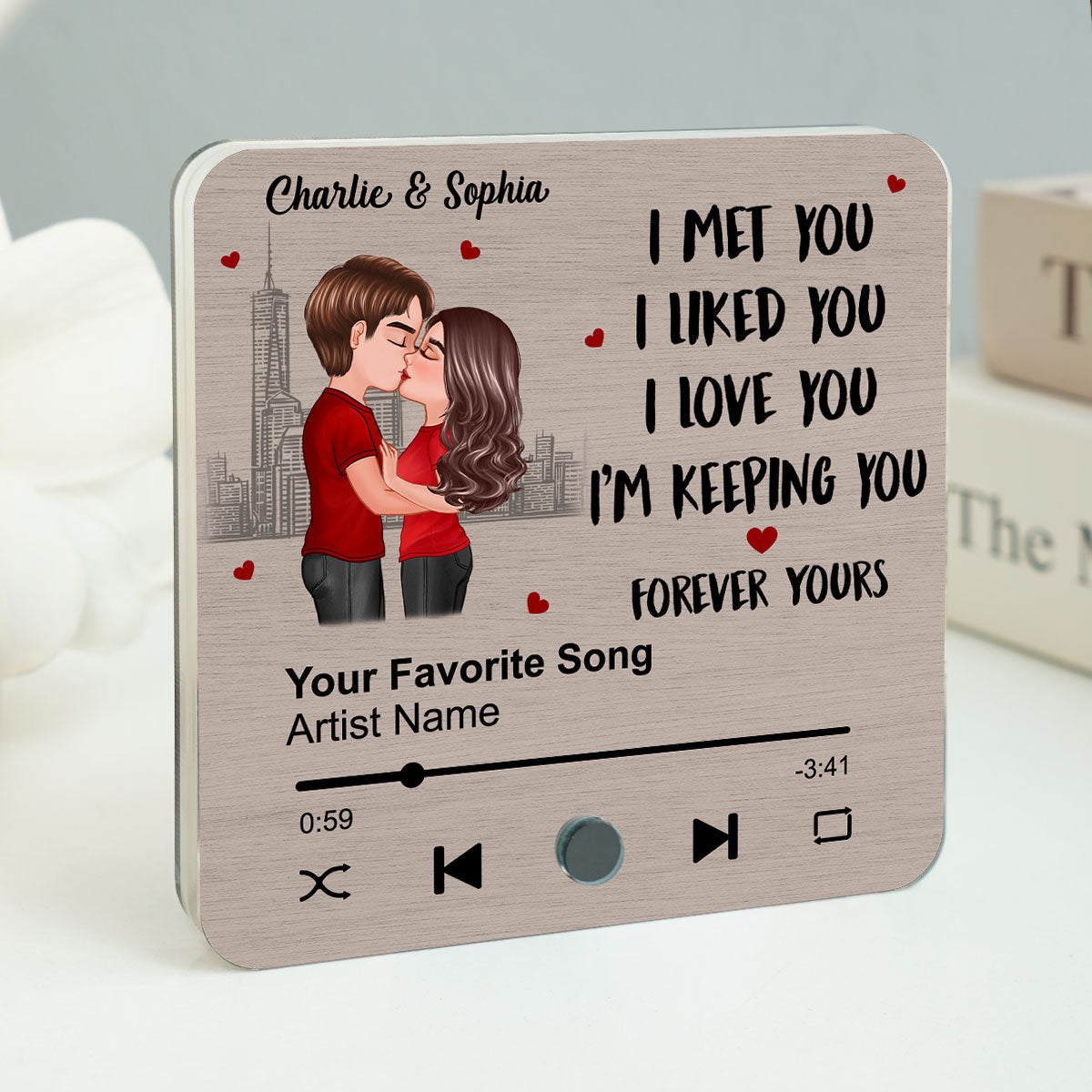 Skyline Couple Kissing I Met You Personalized Music Fridge Magnet, Heartfelt Gift For Couple, For Him, For Her, Boyfriend, Girlfriend, Husband, Wife