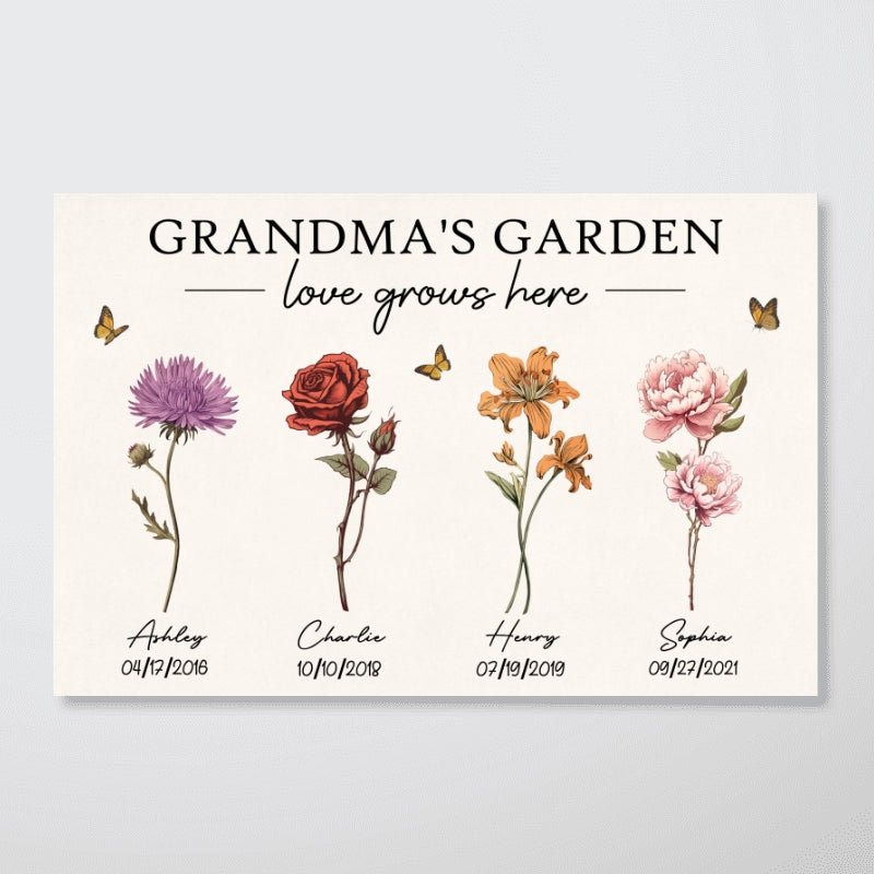 Vintage Birth Month Flowers Grandma‘s Garden Gift For Grandma Mom Personalized Horizontal Poster
