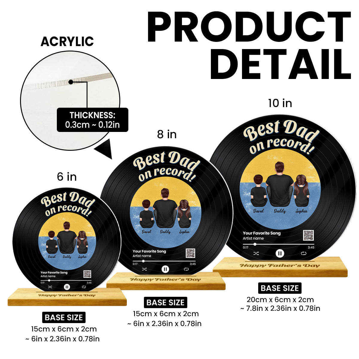 Retro Best Dad On Record Favorite Song Scannable QR Code Personalized Acrylic Record Plaque, Father's Day Gift For Dad