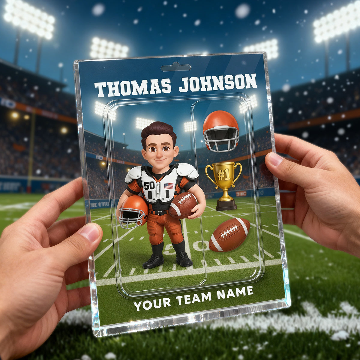 3D Effect Proud American Football Player Custom Figure Style - Personalized Acrylic Block Plaque - Christmas Gift For Soccer Players