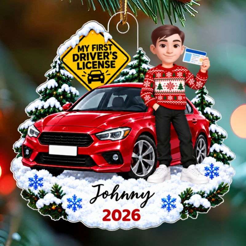 My First Driver's License Custom Car Color - Personalized Acrylic Ornament - Christmas Gift For New Drivers, Teen Boys, Teen Girls, Son, Daughter, Grandkids