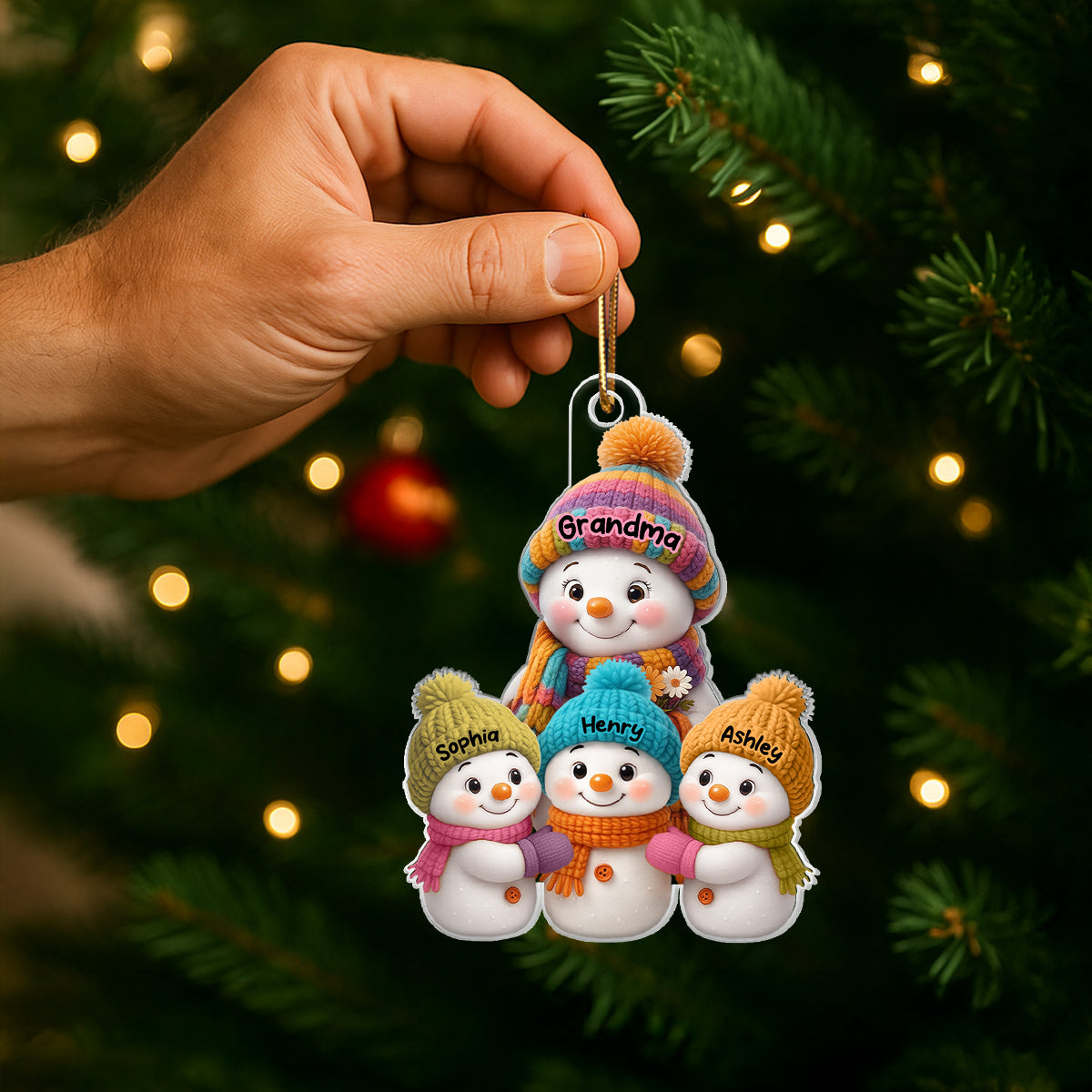 Snowman Grandma and Grandkids - Personalized Acrylic Ornament - Heartfelt Christmas Gift for Grandma, Grandkids
