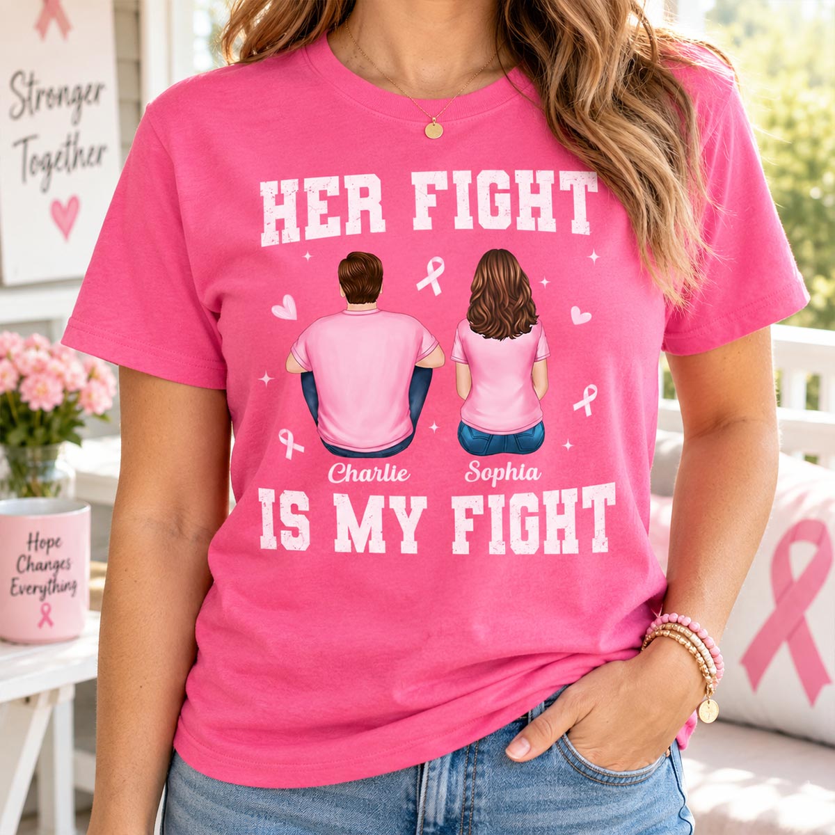 Her Fight Is My Fight - Personalized Shirt - Breast Cancer Awareness Support