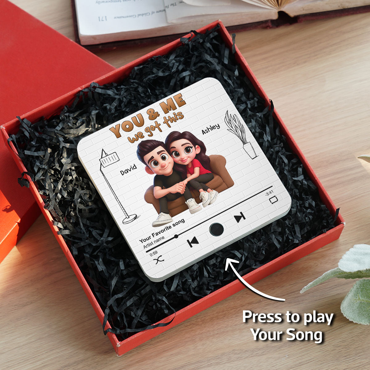 Cartoon Couple You & Me We Got This Personalized Music Fridge Magnet, Birthday, Anniversary Gift for him, Gift for her