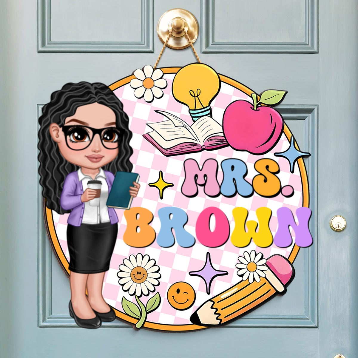 Groovy Welcome To Teacher Classroom Personalized Door Sign, Back To School gift, Classroom Decor