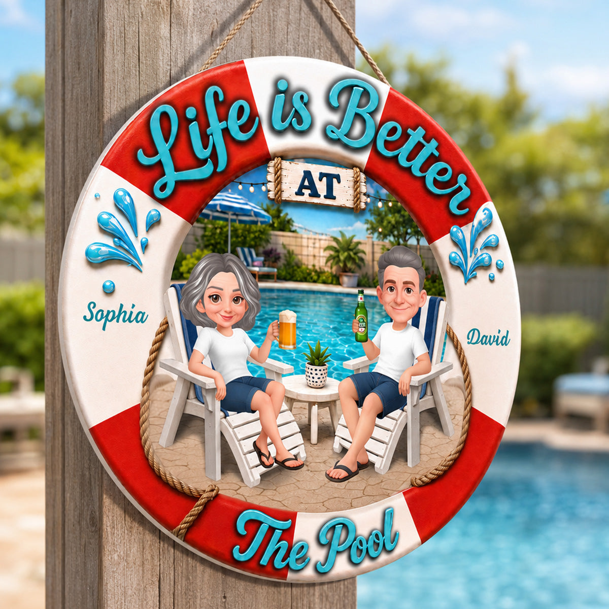 Life Is Better At The Pool 2D Flat - Personalized Wood Sign