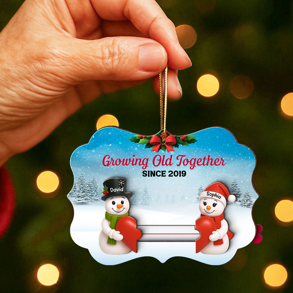 Snowman Couples - Personalized Slider Ornament - Christmas Gift For Him For Her