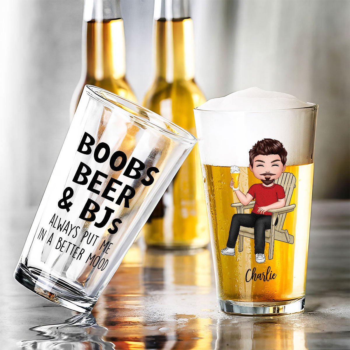 Boobs Beer Always Put Me In A Better Mood Funny Gift For Husband Personalized Beer Glass