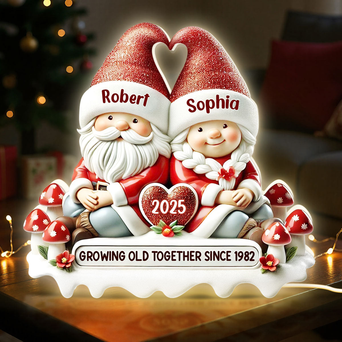 3D Effect Gnome Couple Growing Old Together Christmas - Personalized Light Box