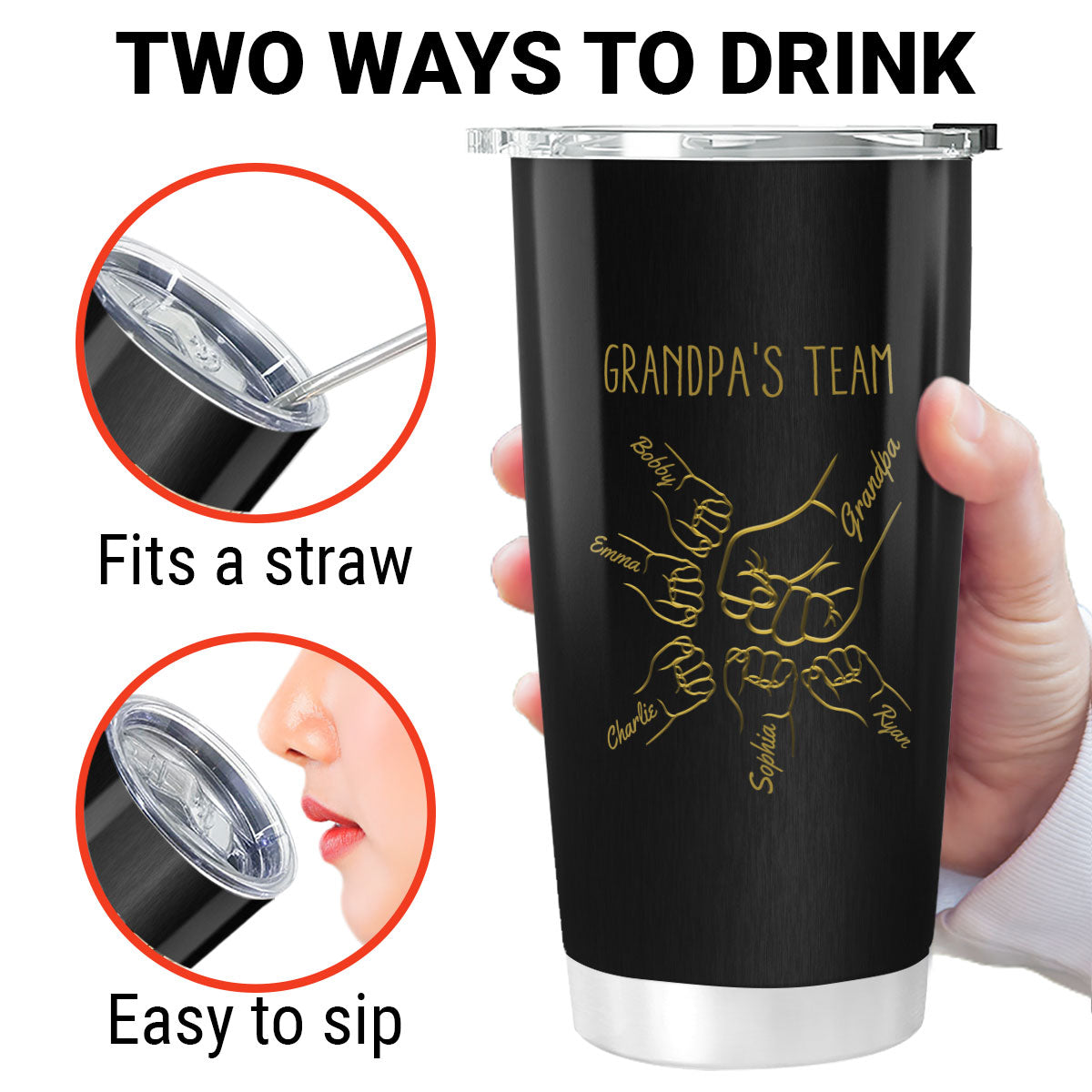 Best Dad Papa Grandpa Fist Bump Outline Metal Personalized Tumbler