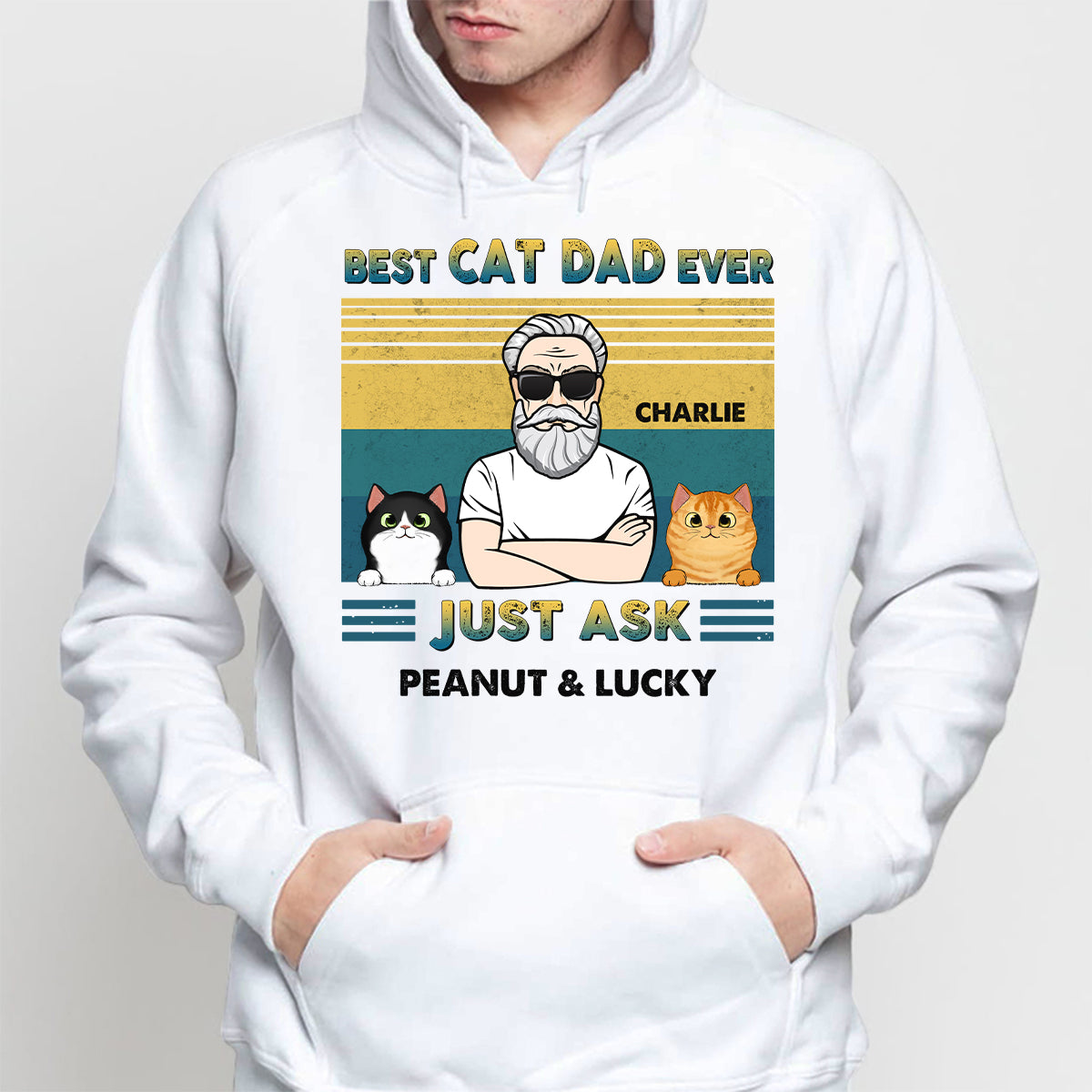 Best Cat Dad Ever Green Yellow Retro Personalized Shirt