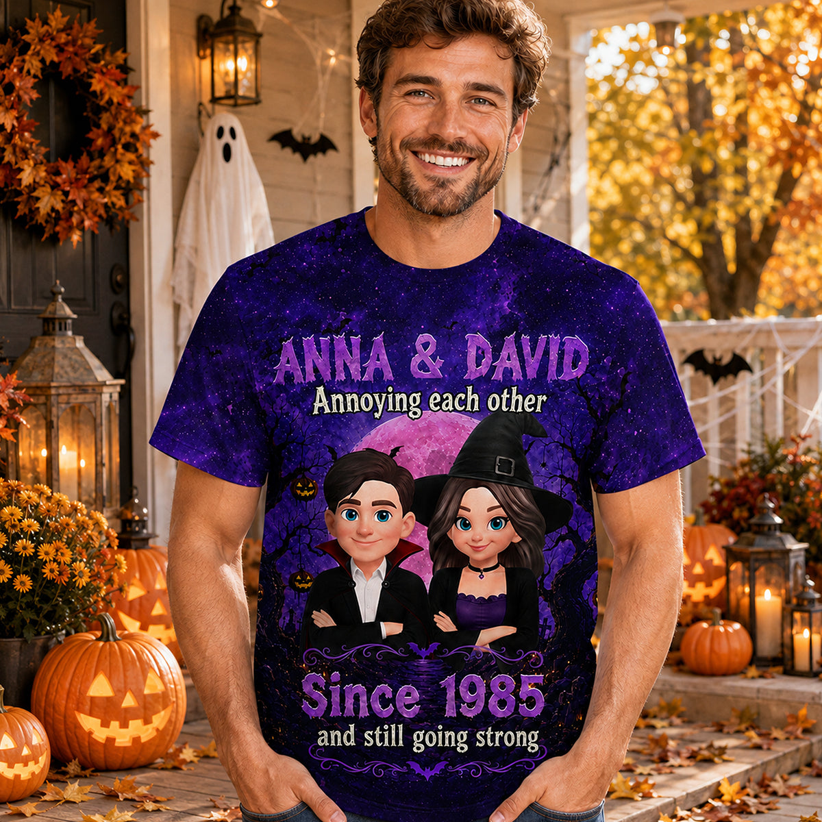 Full Moon Halloween Couple - Personalized Shirt - Halloween Matching Shirts for Couple, Anniversary Gift for Him, for Her