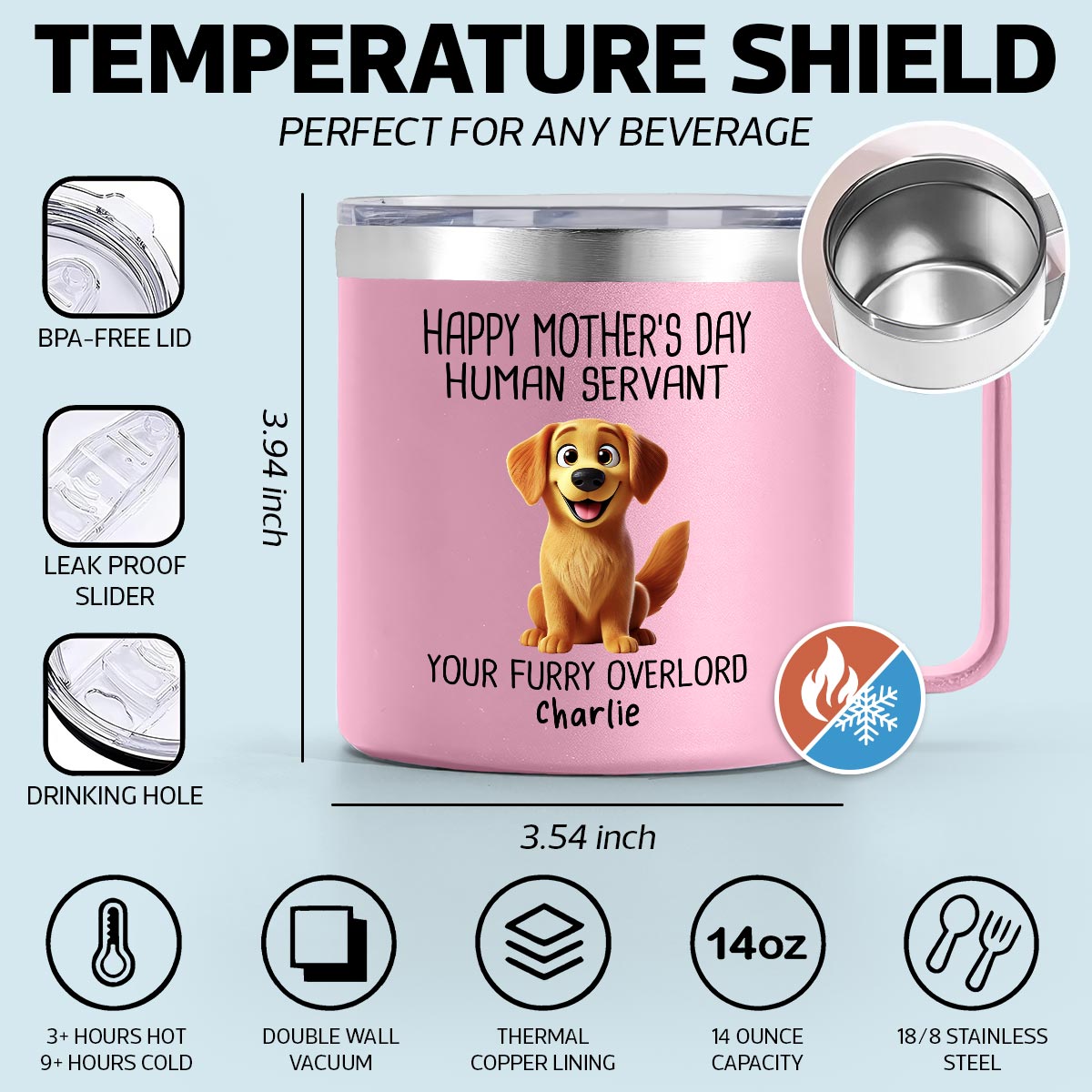 Happy Mother's Day Human Servant 3D Effect Cartoon Dogs Personalized Stainless Steel Tumbler With Handle
