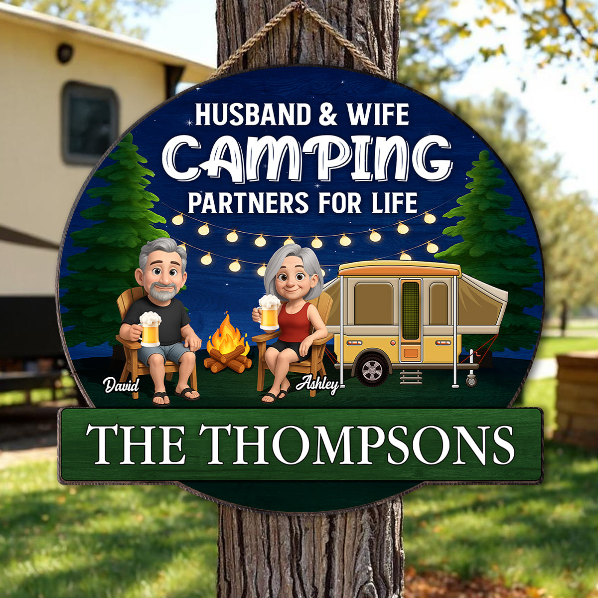 Husband and Wife Camping Partners for Life Personalized Wood Sign, Anniversary, Vacation, Funny Gift For Campers