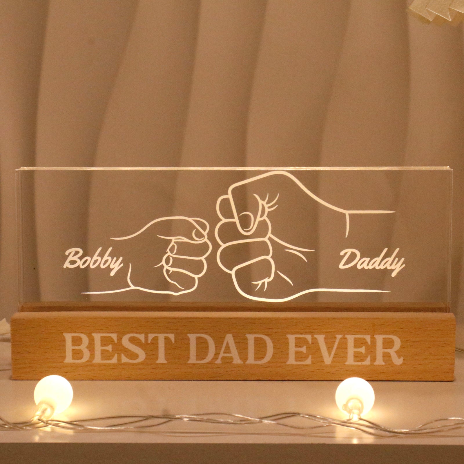 Best Dad Ever Fist Bump Outline Personalized Acrylic Block LED Night Light