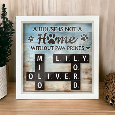 Home With Paw Prints Pet Crossword Puzzle Art Personalized Shadow Box