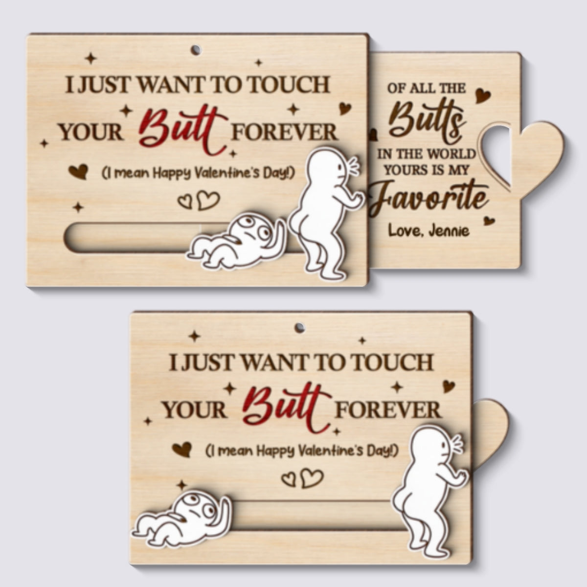 Wanna Touch Your Butt All The Time Funny Inappropriate Couple - Personalized Wooden Slider Ornament - Valentine's Day Gift For Him, For Her