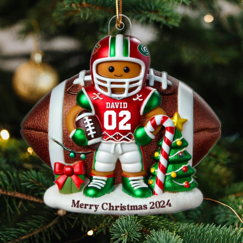 Football Gingerbread Figure Christmas Gift For Football Player Personalized Acrylic Ornament
